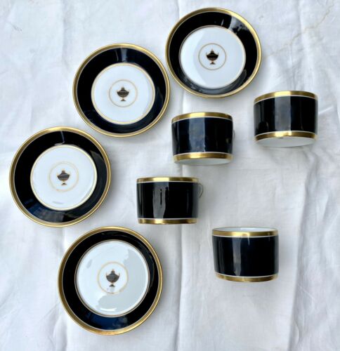 Rare Lot 4 Richard Ginori Demitasse Cups/saucer Impero Gold Encrusted Urn Black