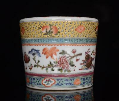 Old Pair Chinese Colour Enamel Porcelain Brush Pot Qianlong Marked Bw1092